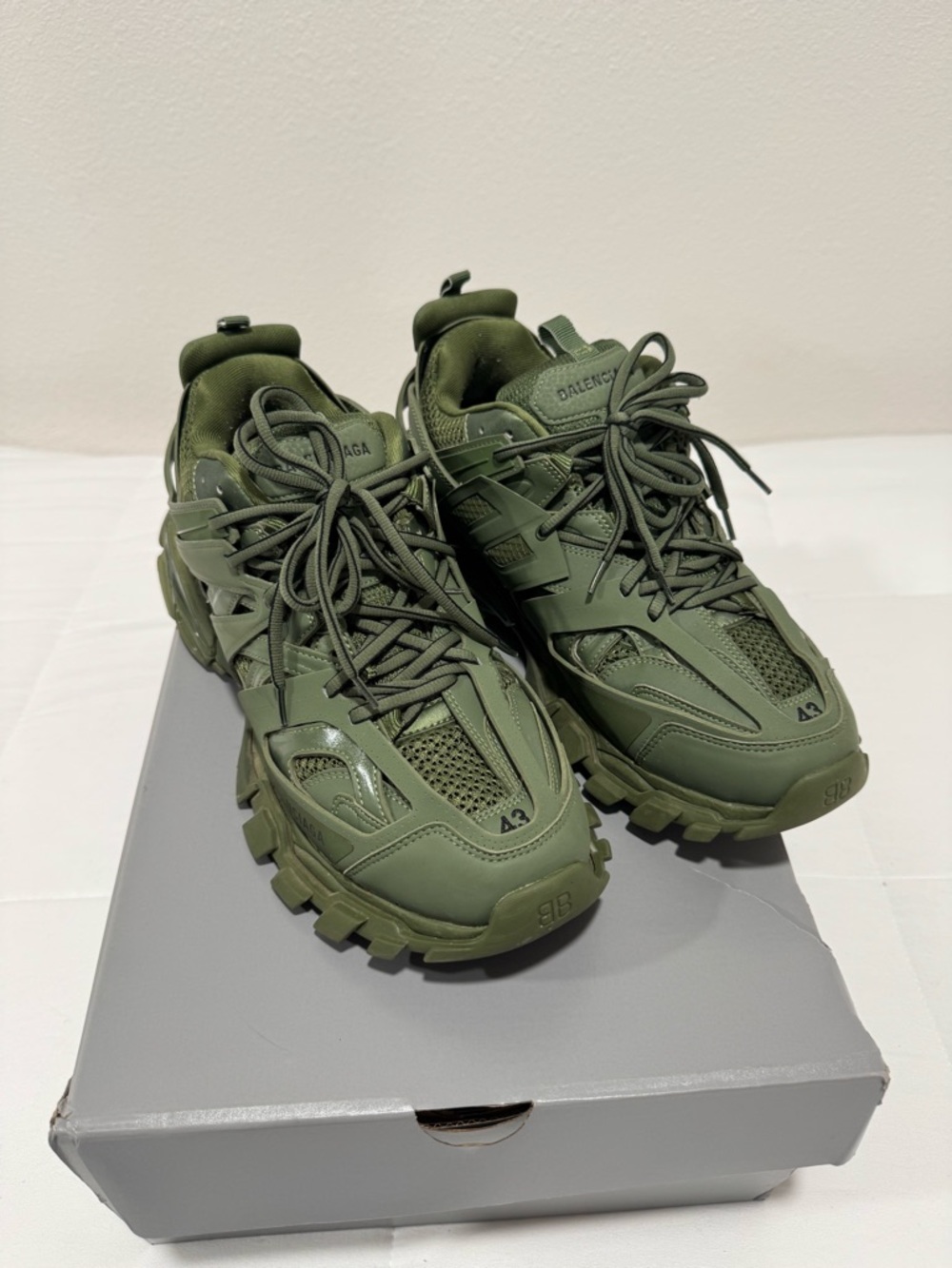 Balenciaga Men Track Sneakers in Olive Green